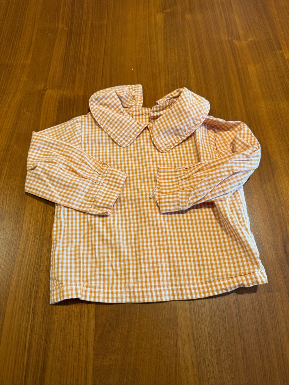 Girls' Orange Gingham Button-Down Top with Peter Pan Collar